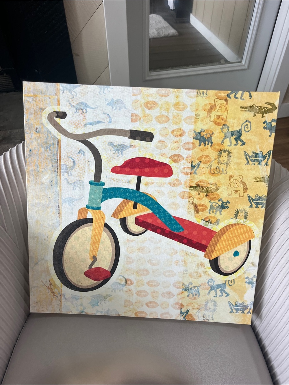 Canvas Red & Teal Tricycle Wall Art 16”x16”